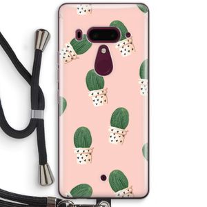 Cactusprint roze: HTC U12+ Transparant Hoesje met koord