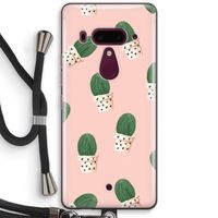 Cactusprint roze: HTC U12+ Transparant Hoesje met koord