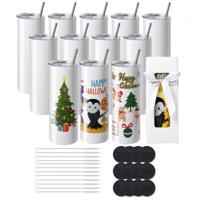 VEVOR 12-pack rechte sublimatiebekers, 20oz blanco bekers, roestvrijstalen dubbelwandige bekers met rietje, deksel, borstel, bodem, krimpfolie, geschenkdoos, voor hittepers en warmteoverdracht