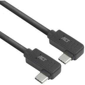 ACT USB 3.0 10Gbps 60W USB Type-C (haaks links/rechts) naar USB Type-C (haaks links/rechts) kabel, 0
