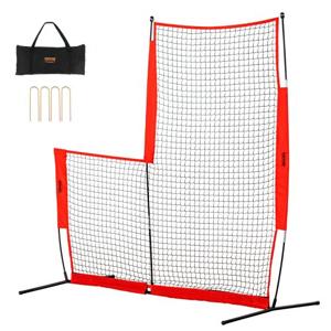 VEVOR L-type voor slagkooi 240 x 106 x 214 cm honkbal- en softbal veiligheidsparaplu lichaamsbescherming draagbare slagparaplu met draagtas en grondpalen, buitenhonkbal pitching net rood