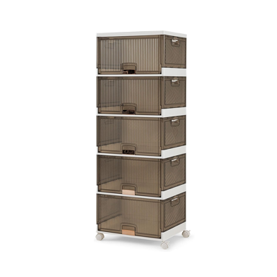 Stapelbare 5/6 Kubus Opbergdozen Opvouwbare Schoenendozen met Afneembare Wielen Grote 85L/102L Organiser met Kanteldeuren