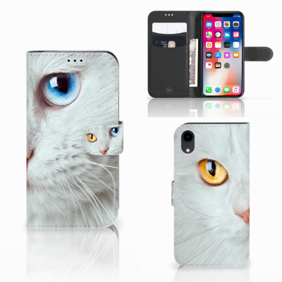 Apple iPhone Xr | Telefoonhoesje | Met pasjeshouder | Witte Kat