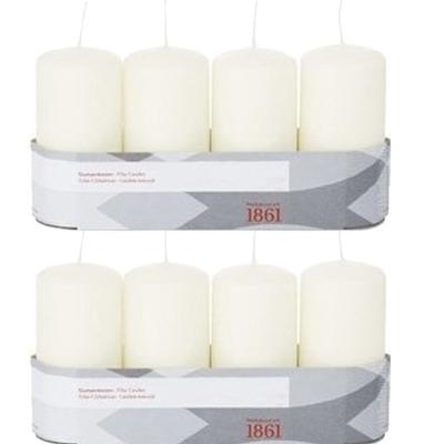 Trend Candles Cilinderkaarsen - 8x - ivoor wit - 5 x 10 cm - 18 branduren - geurloos - kaarsen