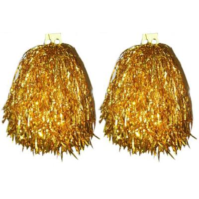 Cheerball/pompom goud - 2x - met ringgreep - 33 cm - Cheerleader verkleed accessoires