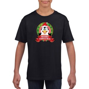 Pinguin kerstmis shirt zwart voor jongens en meisjes XL (158-164)  -