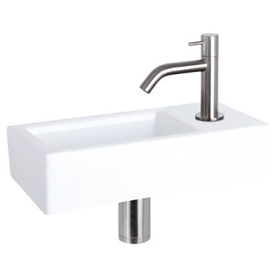 Fonteinset Differnz Ravo Keramiek 38.5x18.5x9 cm Wit Met Gebogen Kraan Mat Chroom Differnz
