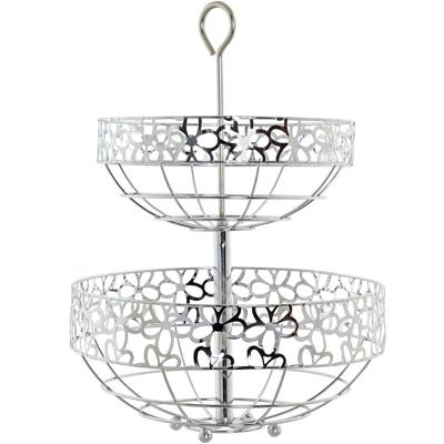 Fruitschaal - zilver - 39 cm - rond - fruitmand - etagere 2-laags -