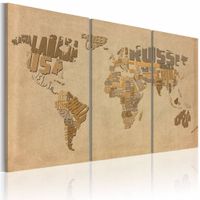 Schilderij - Oude kaart van de Wereld, Bruin/Beige, 2 Maten, 3luik , premium print op canvas - thumbnail