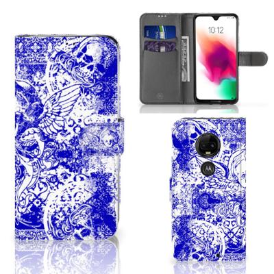 Telefoonhoesje met Naam Motorola Moto G7 | G7 Plus Angel Skull Blauw