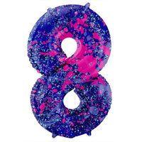 Folieballon Cijfer 8 Paint Splash Neon (86cm)