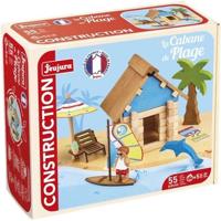 De Strandhut 55 Stuks - JEUJURA - Natuurlijk houten constructiespel, inclusief mat en accessoires, 22x18,5x8,5 cm