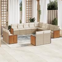 13-delige Loungeset met kussens poly rattan beige