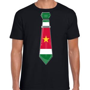 Verkleed T-shirt voor heren - stropdas Suriname - zwart - supporter - themafeest