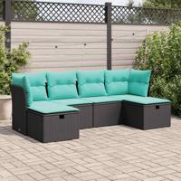 6-delige Loungeset met kussens poly rattan zwart
