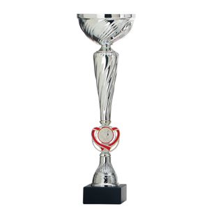 Luxe trofee/prijs beker met rood accent - zilver - kunststof - 32 x 10 cm - sportprijs   -