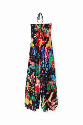 Lange jumpsuit halternek tekeningen jungle - BLACK - L