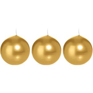 Trend Candles Bolkaars glad - 3x - goud - 8 cm - 25 branduren - ronde kaarsen