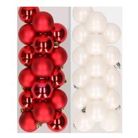 32x stuks kunststof kerstballen mix van rood en wit 4 cm