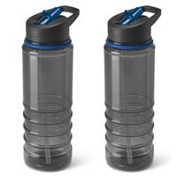 2x Stuks kunststof waterfles/drinkfles transparant zwart/blauw met rietje 650 ml - Drinkflessen