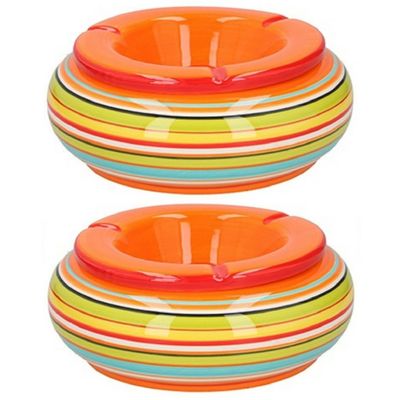 Storm asbak 2x stuks Keramiek oranje/multi-kleur 17 x 8 cm