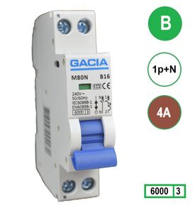 4A GACIA installatieautomaat M80N-B04 1p+n B4 6kA (18mm)