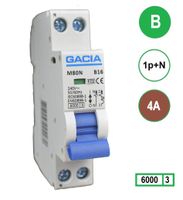 4A GACIA installatieautomaat M80N-B04 1p+n B4 6kA (18mm)