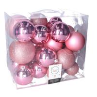 Kerstballen - 26x st - lippenstift roze - 6-8-10 cm - kunststof - kerstversiering