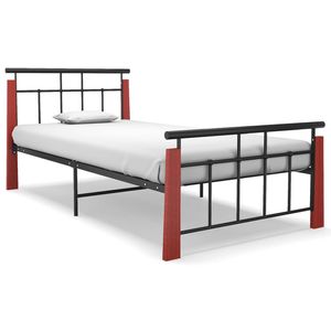 Bedframe metaal en massief eikenhout 90x200 cm