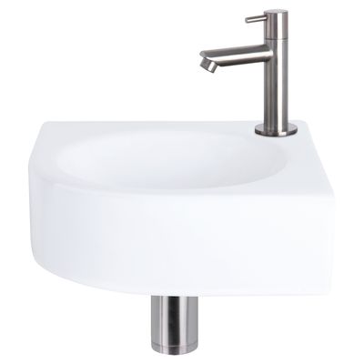 Fonteinset Differnz Cleo 30x30x10 cm Keramiek Wit Met Kraan Recht Mat Chroom Differnz