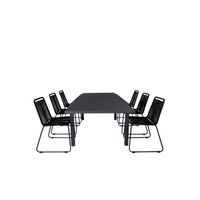 Marbella tuinmeubelset tafel 100x160/240cm en 6 stoel stapelS Lindos zwart.