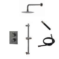 Saniclear Iron Pro inbouw regendouche met wandarm, 20cm hoofddouche en glijstang verouderd ijzer - gunmetal - thumbnail