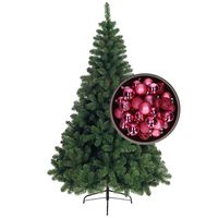 Bellatio Decorations kunst kerstboom 210 cm met kerstballen fuchsia roze - thumbnail