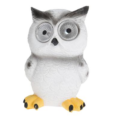 Uil Tuinbeeldje - Wit/Grijs - Solar Verlichting - 12,5 cm