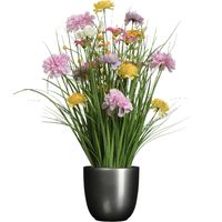 Kunstbloemen boeket lila paars - in pot antraciet grijs - keramiek - H70 cm - thumbnail