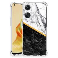 OPPO Reno8 T 4G Anti-Shock Hoesje Marmer Wit Zwart - Origineel Cadeau Man