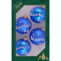 4x stuks luxe glazen kerstballen 7 cm blauw met witte slee