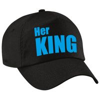 Zwarte feestpet / cap Her King in blauwe tekst heren   -