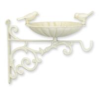 A CAST IRON WALL MOUNT BIRD BATH WITH HOOK