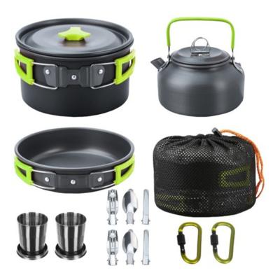 Trizand camping pannenset - RVS - zwart/groen - 18x stuks - kamperen - campingservies