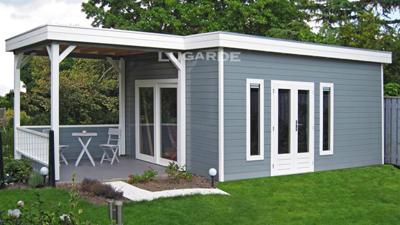 Lugarde PR38 Tuinhuis 840x420 cm 44 mm vurenhout blank- Plat dak- Hout- Lugarde