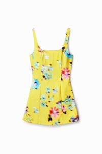 Korte jurk met schouderbandjes en onscherpe print - YELLOW - XL