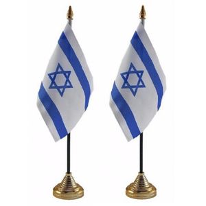 2x stuks Israel tafelvlaggetjes 10 x 15 cm met standaard