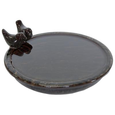 Mega Collection Vogelbad/voederschaal - bruin - keramiek - 30 x 11 cm - drinkschaal voor vogels