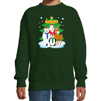 Kersttrui sweater voor kinderen - Kerst dieren vriendjes - groen - lange mouwen Kersttrui sweater voor kinderen - Kerst dieren vriendjes - groen - lange mouwen
