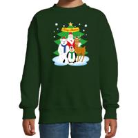 Kersttrui sweater voor kinderen - Kerst dieren vriendjes - groen - lange mouwen