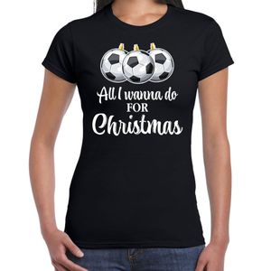 Foute voetbal Kerst T-shirt sport voor dames zwart