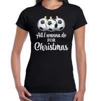 Foute voetbal Kerst T-shirt sport voor dames zwart - thumbnail