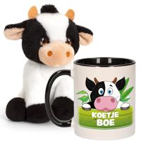 Cadeauset kind - Koeien knuffel 12 cm en Drinkbeker/mok Koe 300 ml - thumbnail