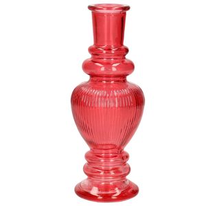 Bloemenvaas Venice - voor kleine stelen/boeketten - gekleurd glas - ribbel koraal rood - D5,7 x H15